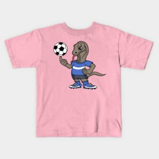 Cute funny Komodo dragon playing soccer cartoon Kids T-Shirt